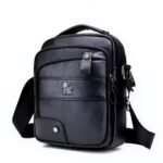 Sacoche homme en cuir à triple compartiment et double portage - Noir
