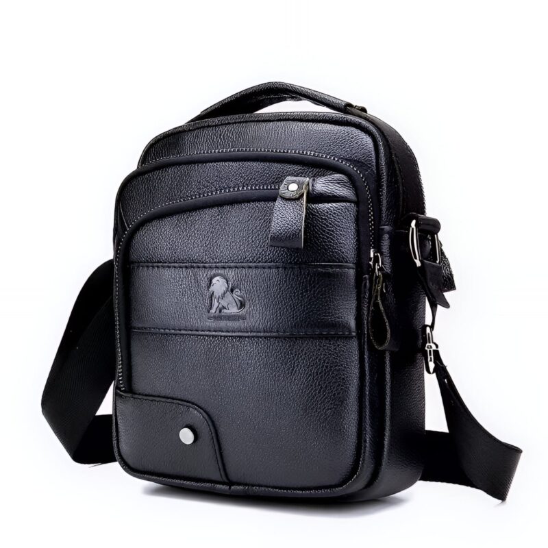 Sacoche homme en cuir à triple compartiment et double portage - Noir