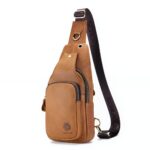 Sacoche holster en cuir véritable, triple portage, grain raffiné - Marron clair