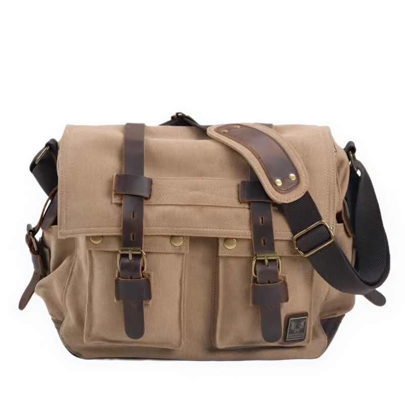 Besace militaire en canvas et cuir - Kaki