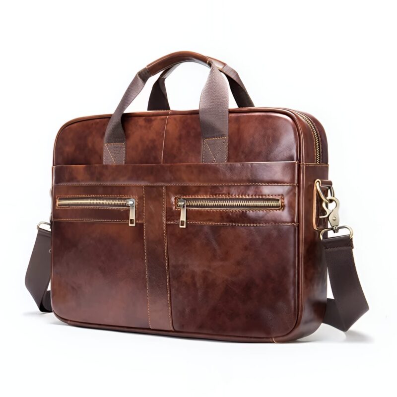 Porte-documents en cuir véritable aux multiples rangements zippés
