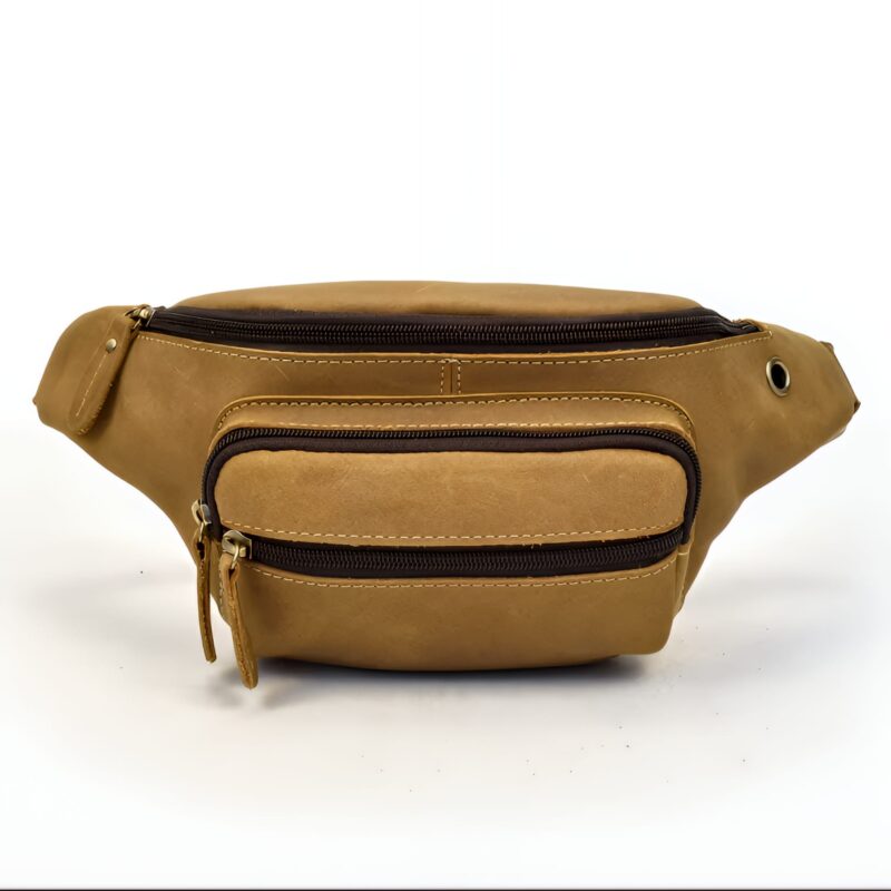 Sacoche banane cuir homme bandoulière ajustable - Marron clair