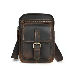 Sacoche banane cuir véritable vintage, portage ceinture ou bandoulière homme