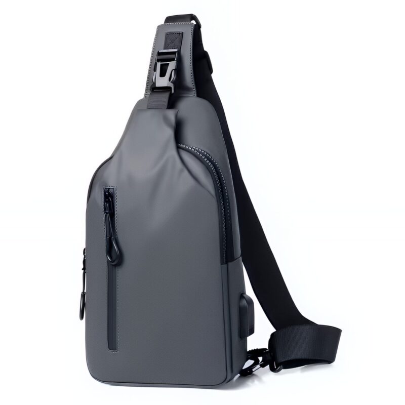 Sacoche bandoulière homme imperméable avec port USB - Gris