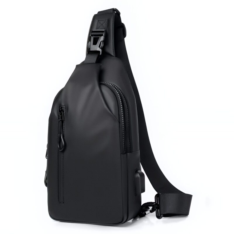 Sacoche bandoulière homme imperméable avec port USB - Noir