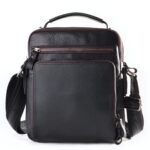 Sacoche cuir homme avec poigné et bandoulière ajustable - Noir marron grainé
