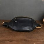 Grande sacoche banane cuir noir homme avec ceinture contrastante