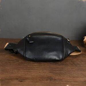 Grande sacoche banane cuir noir homme avec ceinture contrastante