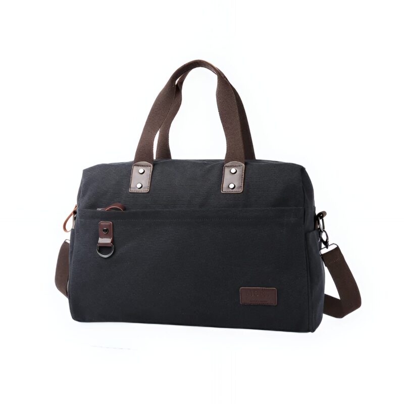 Sac de voyage toile canvas avec coutures renforcées, compartiment ordinateur - Noir