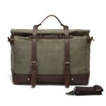 Sacoche grande capacité en toile cirée et cuir vintage - Vert militaire