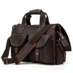 Sacoche cuir pleine fleur avec protection ordinateur - Marron foncé