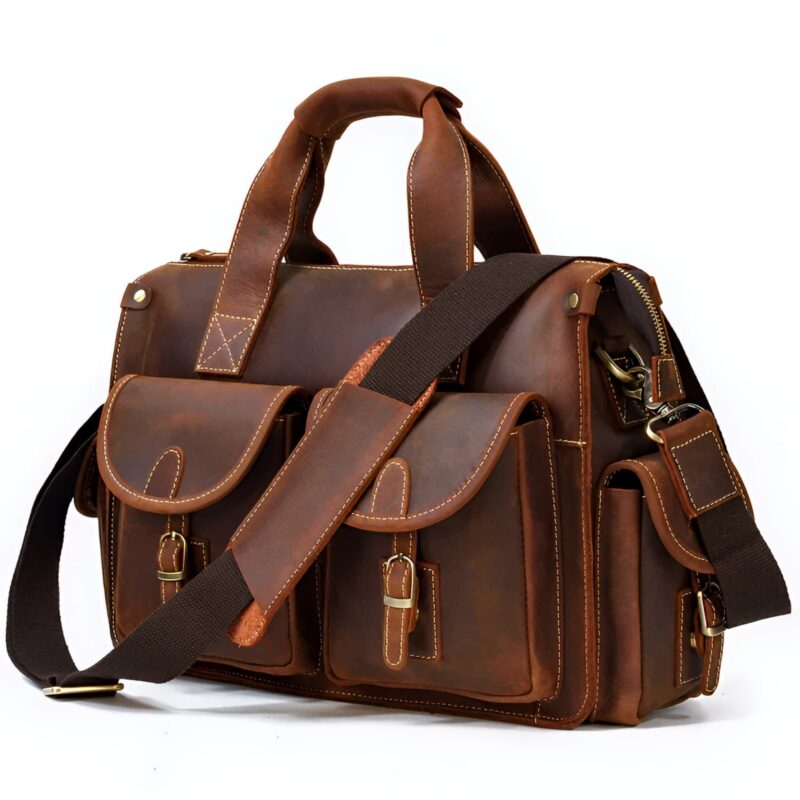 Sacoche cuir pleine fleur avec protection ordinateur - Marron