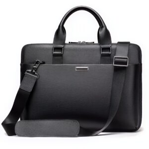 Sacoche business homme en cuir noir avec poignée et bandoulière