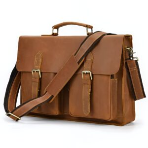 Sacoche cartable homme en cuir à double boucle vintage