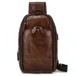 Sling cuir homme, finitions laiton et poches zippées
