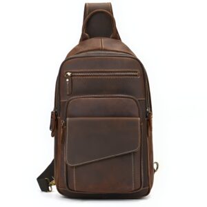 Sac bandoulière cuir homme vintage, organisé avec multiples poches zippées