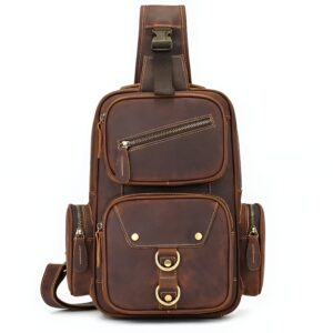 Sac poitrine cuir vintage homme, sacoche bandoulière grande capacité