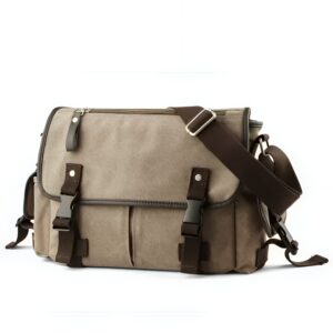 Besace toile canvas homme, sacoche bandoulière vintage multi-poches pour travail et quotidien